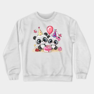 Two pandas are celebrating a birthday. Crewneck Sweatshirt